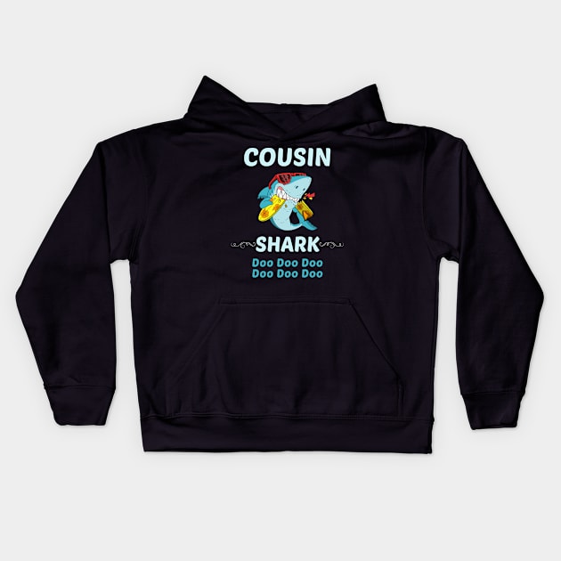 Family Shark 1 COUSIN Kids Hoodie by blakelan128